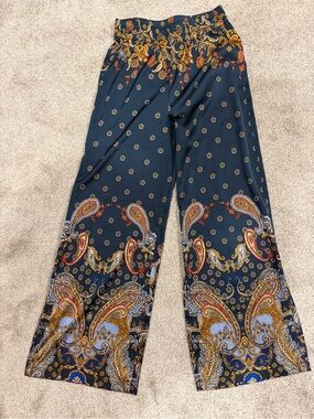 Rachel Zoe Navy Paisley Straight-Leg Jumpsuit Pants